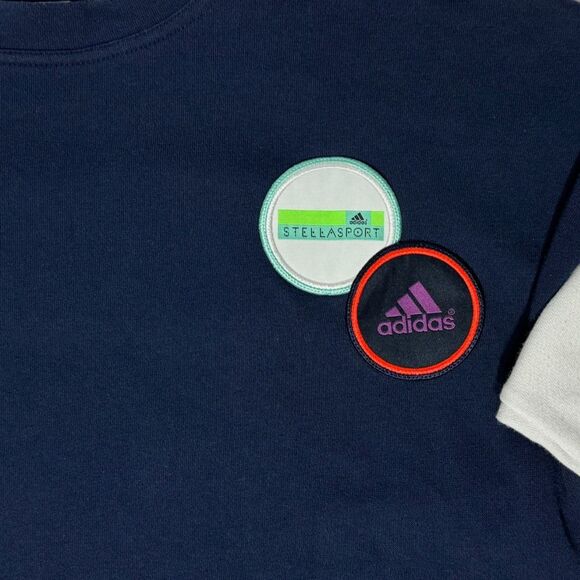 Adidas Stella McCartney Sport Cropped Sweatshirt Navy Blue White Patches Women L - Picture 4 of 9